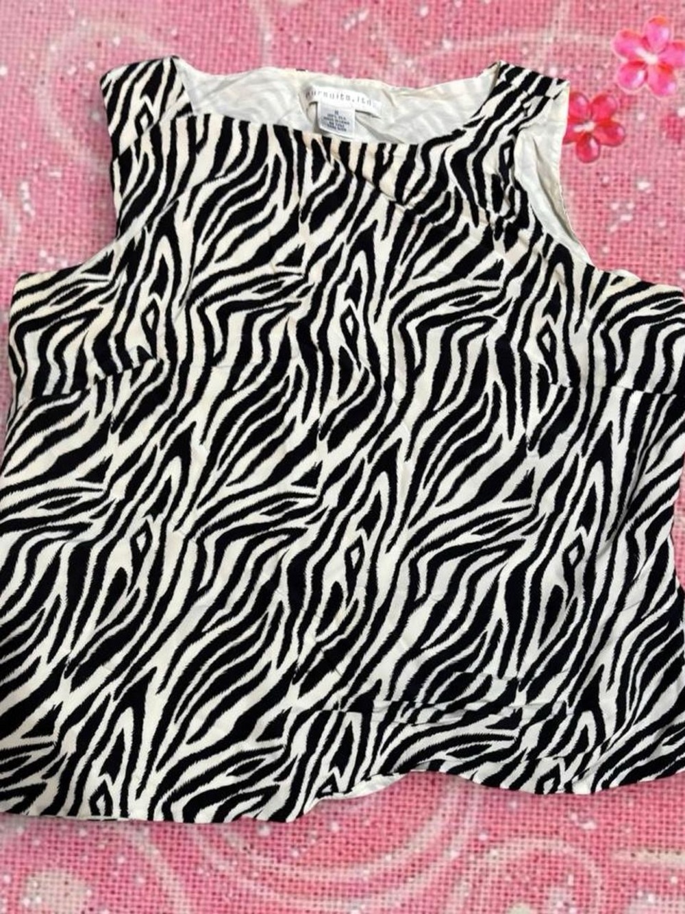 Vintage 2000s 100% silk zebra print tank top